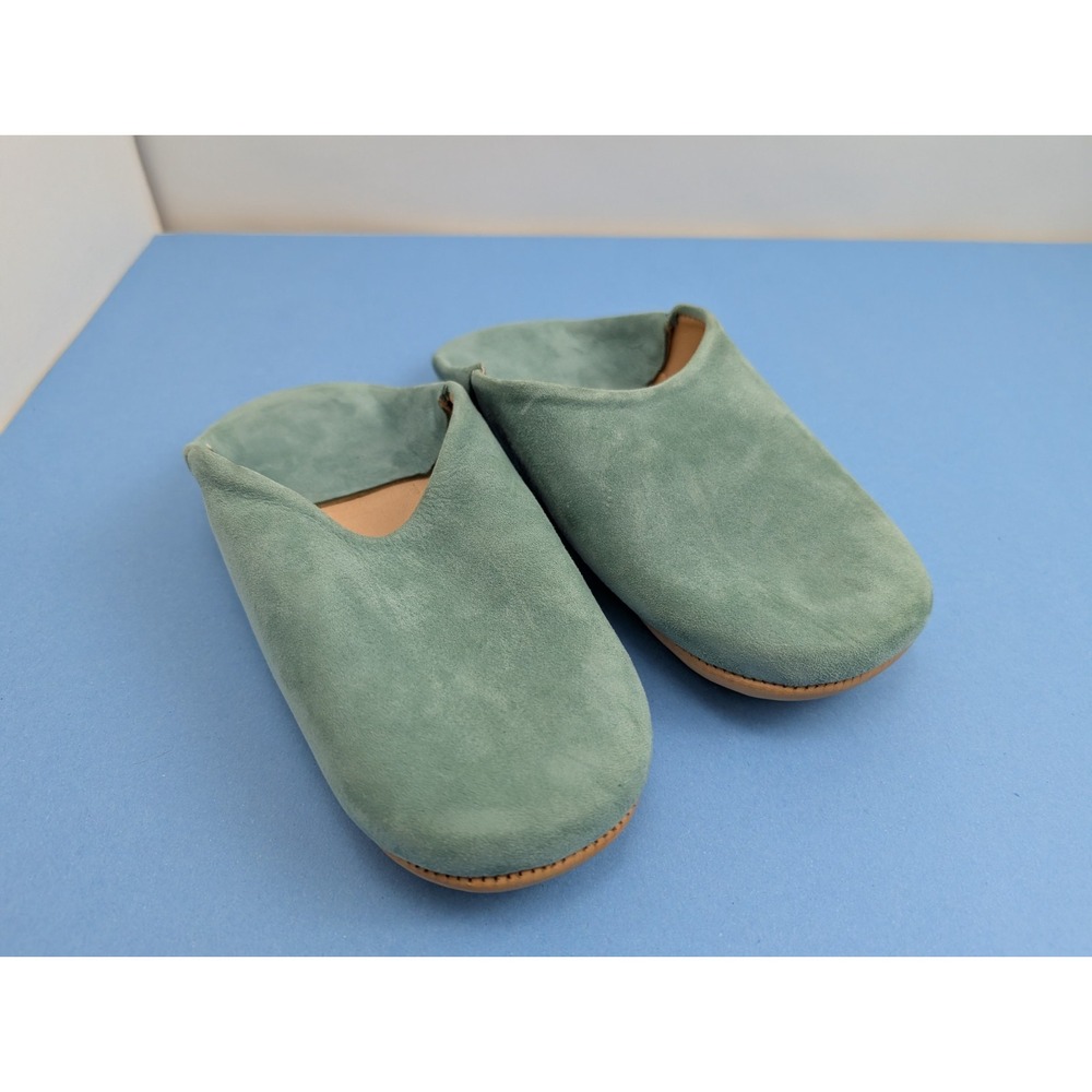 Socco Designs Moroccan Leather Suede Slippers Green Small Handmade Slip-On